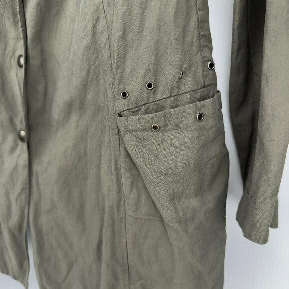 SARAH PACINI Button Down Pouch Pockets Eyelets Long Sleeves Green Coat 1 *FLAW* - Picture 9 of 9